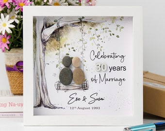 Personalised 30th Wedding Anniversary Pebble Art, Pearl Anniversary Gift, 30th Wedding Gifts for Parents, Wife, Husband, Friends, Couple