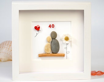 Personalized 40th Wedding Anniversary Pebble Art, Ruby Wedding Gift, 40 Year Anniversary Gift, Wedding Gift For Parent, Engraved Gift