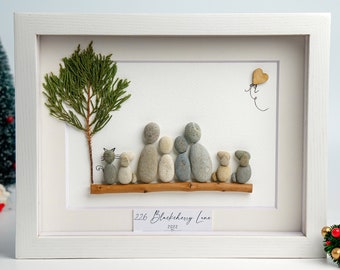 Personalized Gift For Family, Family Portrait Frame With Kids And Pet Gift For Mother's Day, Family Pebble Art, New Family Gift, Mom Gift