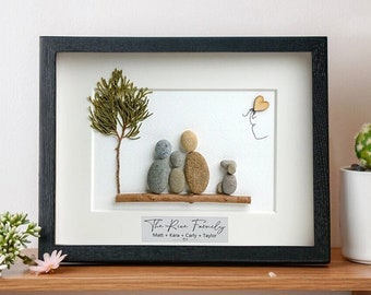 Personalised Family Pebble Art, Family Portrait With Pet, Mother's Day Gift For Parents, New Home Gift, Housewarming Gift, Gift For Mom