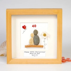 Personalized 40th Wedding Anniversary Pebble Art, Ruby Wedding Gift, 40th Anniversary Gift, Wedding Art, Gift For Dad, Parent, Engraved Gift