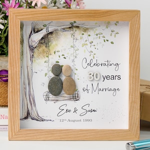 Personalized 30th Wedding Anniversary Gift for Parents, Husband, Wife, Friends or Couples – 30 Year Wedding Pebble Art – Pearl Wedding Gifts