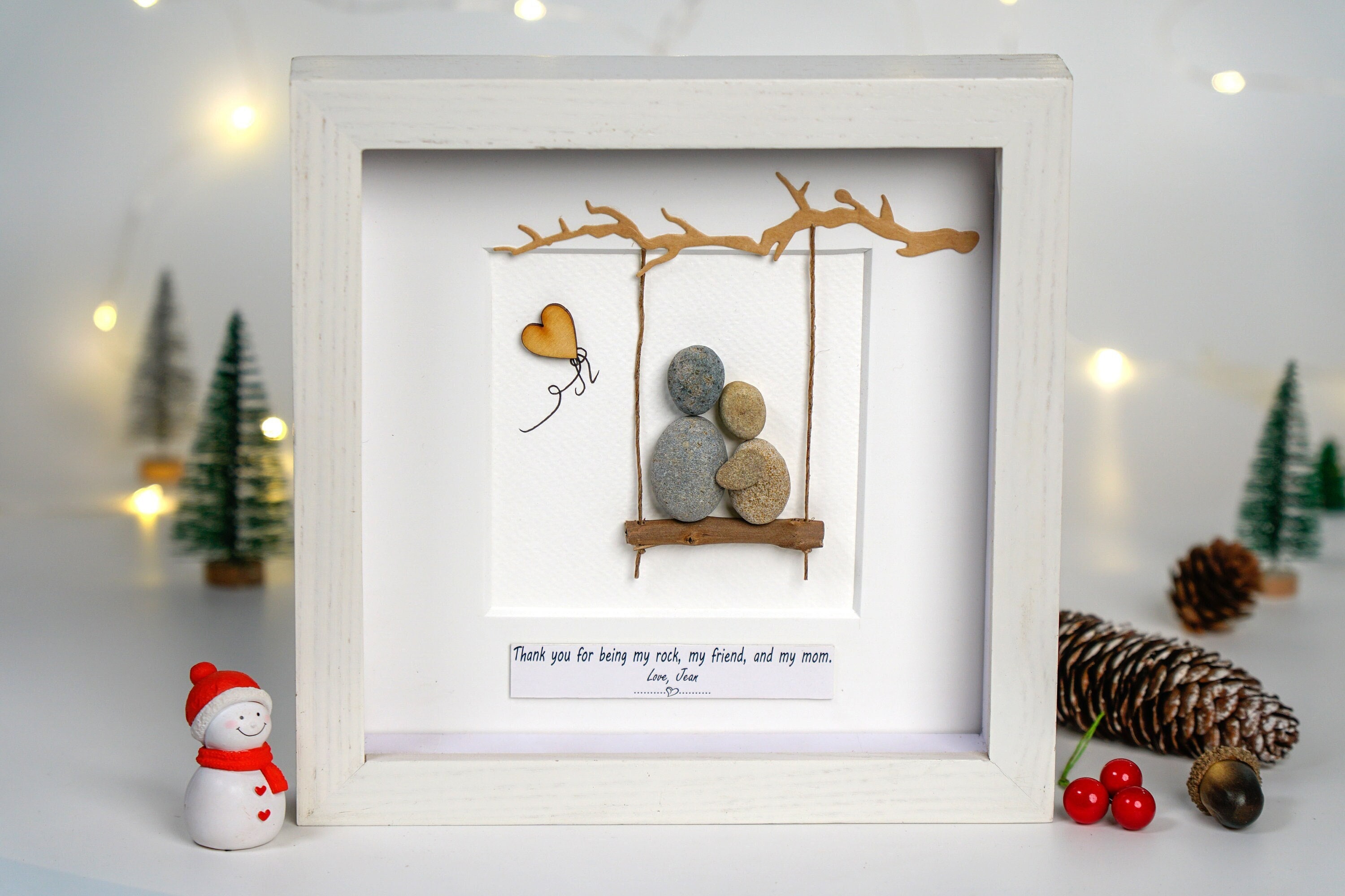 Personalized Pebble Art Picture Frame: Unique Mom Gift