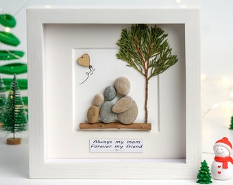 Personalized Mother's Day Gift, Mom And Daughter, Mom Pebble Art, Gift For Mother Day, Mom Frame Wall Art, Birthday Mom Gift From Daughter