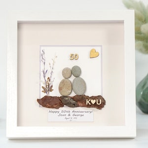 Personalized 50th Wedding Anniversary Pebble Art, Gold Anniversary Gifts, 50th Anniversary Gift For Parents, Anniversary Wedding Art