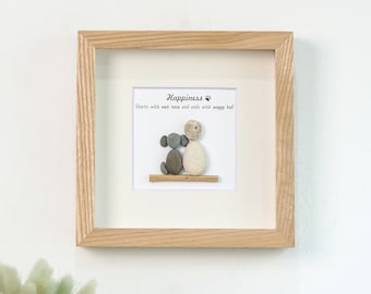 Happiness Starts With Wet Nose And Ends With Waggy Tail Pebble Art, Dog Pebble Frame, Me And My Dog Pebble Art
