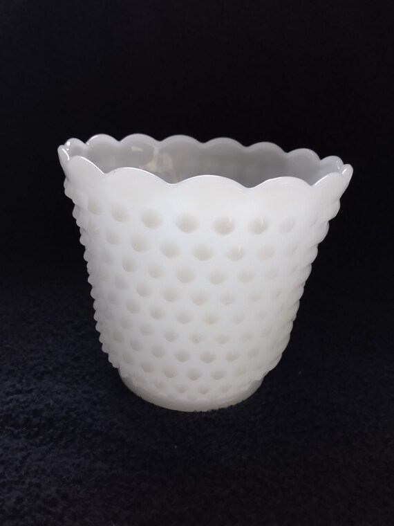 Vintage Milk Glass Hobnail Fire King Oven Ware With Scalloped Etsy