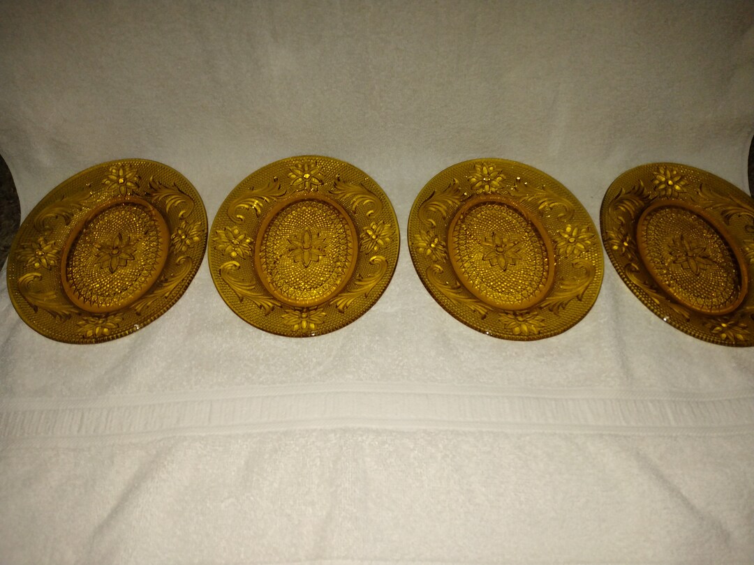 Vintage Amber Glass Snack Set Oval Plates Etsy