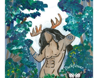 8" by 10" Art print LORD of the FOREST Horned God Cernunnos