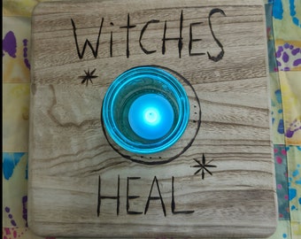 Rustic Woodburned Pagan Wiccan TABLE ALTAR Witches Heal