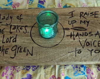 Rustic Woodburned Pagan Wiccan TABLE ALTAR Lord and Lady