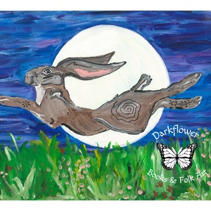 10" by 8" Art Print WILD MOON Bunny Hare Rabbit Celtic