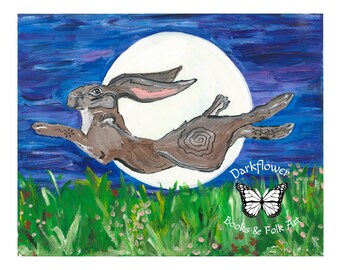 10" by 8" Art Print WILD MOON Bunny Hare Rabbit Celtic