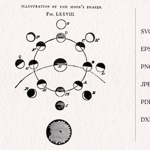 Vintage Moon Phase Celestial Diagram Illustration Vector Clipart - 1843 Celestial Scenery - Instant Digital Download SVG PNG EPS