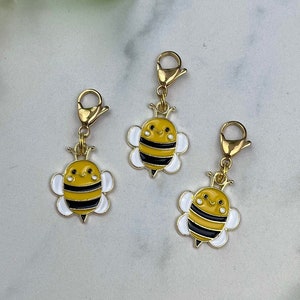 Gold Bee Badge Reel Charm, Honeybee Purse Zipper Pull, Bumble Bee Backpack Charm, Bee Lover Gift, Beekeeper Stitch Marker, Nurse Badge