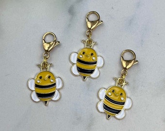 Gold Bee Badge Reel Charm, Honeybee Purse Zipper Pull, Bumble Bee Backpack Charm, Bee Lover Gift, Beekeeper Stitch Marker, Nurse Badge