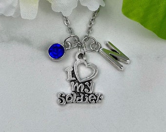 Personalized Necklace I Love My Soldier, Deployment Necklace For Army Mom, Personalized Gift For Military Girlfriend, Military Necklace