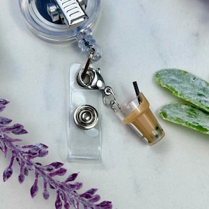 Iced Coffee Badge Reel Charm, Coffee Cup Purse Zipper Pull, Bag Charm, Coffee Stitch Marker, Coffee Gift Nurse Badge, RN Badge Buddy