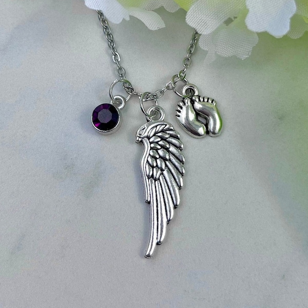 Angel Wing Memorial Necklace, Miscarriage Gift, Sympathy Gift, Baby Feet Bereavement Gift For Mom, Grief Gift, Miscarriage Keepsake