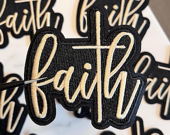 Faith Iron on Patch, Trucker Hat Patch, Trendy Jacket Patch, Patch For Tote Bags, Christian Backpack Patch, DIY Religious Patch, Church Gift