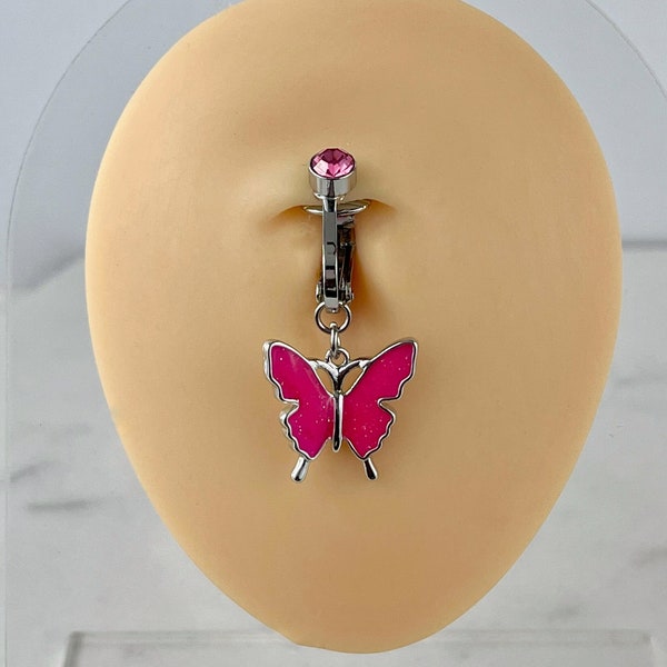 Fake Belly Button Piercing, Butterfly Belly Button Ring, Stainless Steel Fake Navel Piercing, Fake Piercing, Fake Belly Ring,