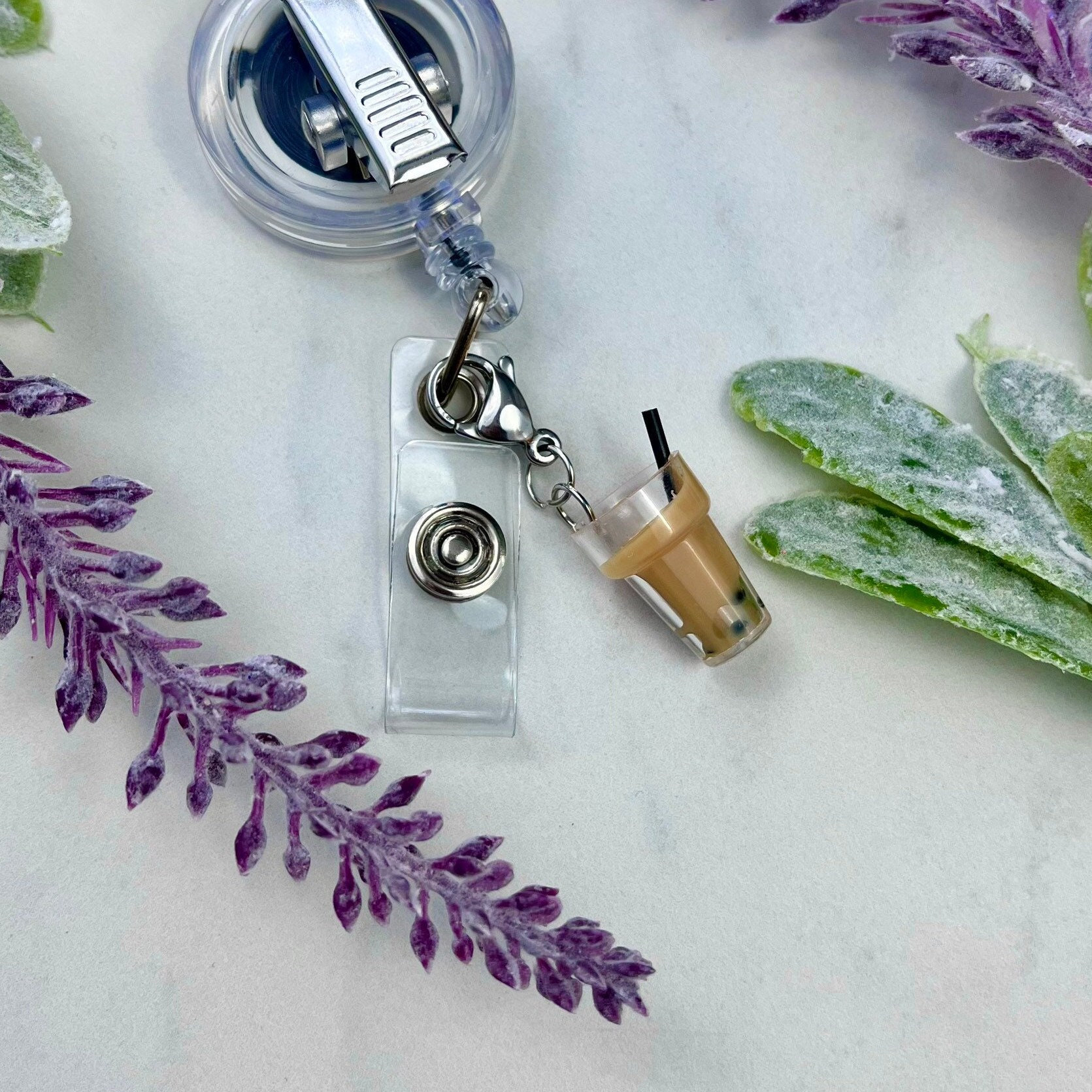 Iced Coffee Badge Reel Charm, Coffee Cup Purse Zipper Pull, Bag Charm, Coffee Stitch Marker, Coffee Gift Nurse Badge, RN Badge Buddy