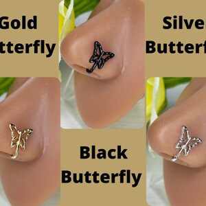 Butterfly Nose Cuff, Fake Nose Piercing, Black Butterfly Nose Ring, Gold Butterfly Nose Ring, Silver Butterfly Nose Ring, Fake Nose Ring