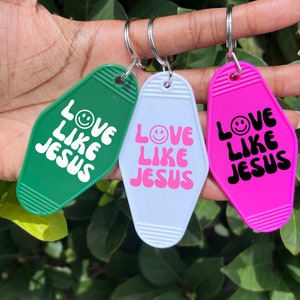 Love Like Jesus Keychain, Motel Keychain, Retro Keychain, Christian Keychain, Purse Charm Tag, Faith Keychain, Women Car Accessories