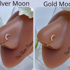 Moon Nose Ring, Fake Nose Piercing, Crescent Moon Nose Ring, Silver Nose Ring, Fake Star Nose Ring, Gold Nose Ring, Clip on Nose Piercing