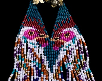 Handmade Brick Stitch Rooster Earrings – Unique Boho Farmhouse Jewelry