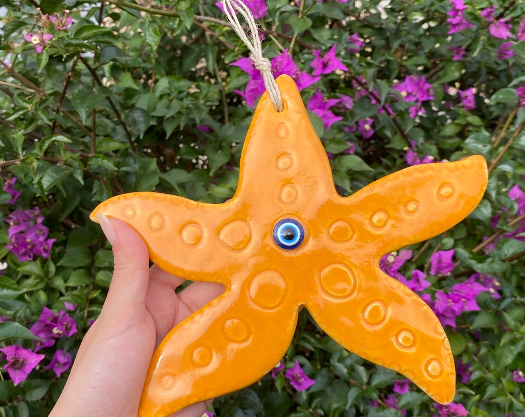 Orange Starfish Ceramic Garden Wall Art Handmade Turkish Ceramic