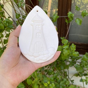 Ceramiczna latarnia morska niepomalowana biskwitowa - ręcznie malowany zestaw do ceramiki - malowana biskwitowa ceramika - ozdoba do zawieszenia na choinkę i drzwi DIY