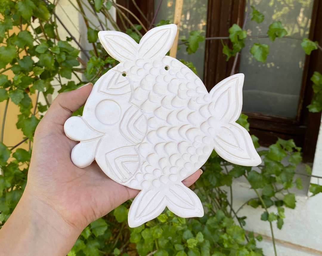 Tropical Fish Ceramic Unpainted Ornament With Evil Eye Bead Etsy