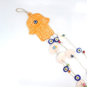 Orange Fatima Hand Wind Chime: Evil Eye Protection, Terrace Decor