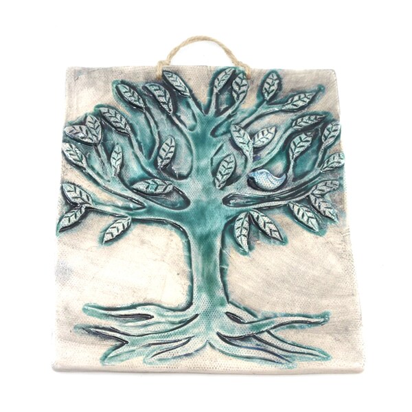 Rectangle Tree of Life Ceramic Decor - Handmade Pottery Wall Plaque - Family Tree Garden Wall Decor - Backyard and Terrace Wall Art