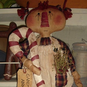 Candy Cane Annie Raggedy  - Instant Download - PDF - E Pattern - Doll Folkart Pattern - Primitive