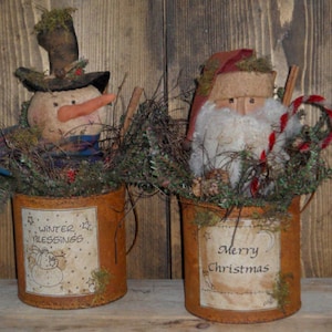 Snowman and Santa Cans- Instant Download - PDF - E Pattern - Doll Folkart Pattern - Primitive