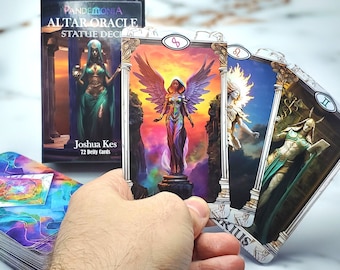 Baralho de Oráculo Altar Statue com 72 cartas e livreto.