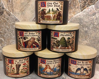 Medieval King Arthur Inspired Set of 6 - 4 oz Mini Candles Renfaire Scents | Fantasy Comedy Party Favors