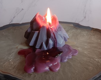Erupting Volcano Candle of Organic Soy Wax | Red Cinnamon Spice Lava Wax Surprise Inside | Geology Science Birthday Party Gift