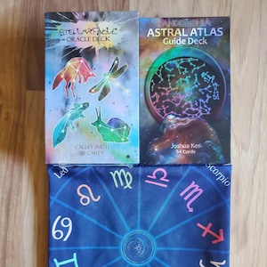 COMBO Astrológico = Atlas Astral + Fábula Estelar + Tela de Tarot del Zodíaco / Cartas de Astrología y Baraja de Oráculo / Signos de Cúspide de Constelaciones Estelares
