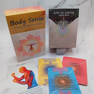 Mind & Body COMBO = Gift of Virtue + Body Sense Decks | Emotional Intelligence Mental Health | Zodiac Astrology Oracle Deck Tarot Cards
