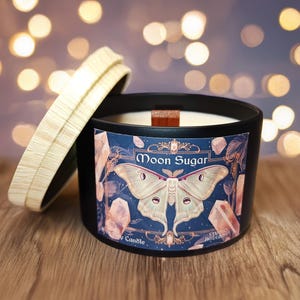 Vela de soja mágica con aroma a azúcar lunar de Skyrim, con mecha de madera crepitante