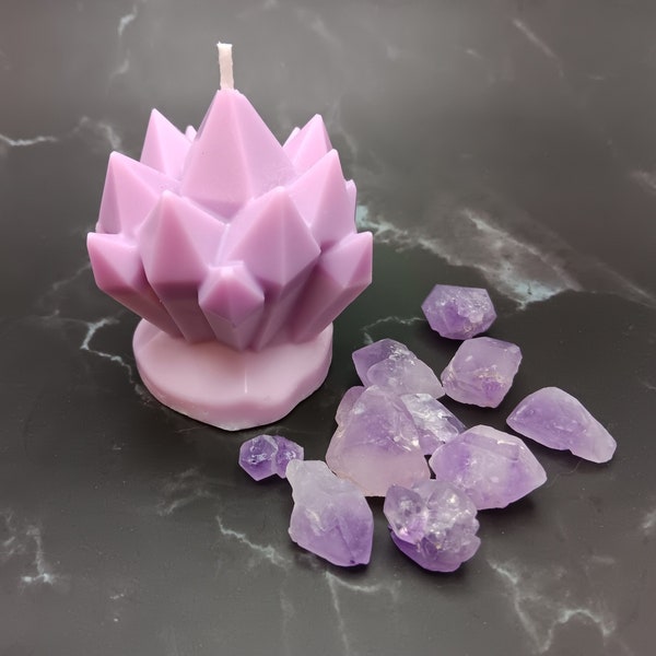 Amethyst Crystal Candle | Relaxing Lavender Scent Natural Gemstone Inside | Organic Soy Wax