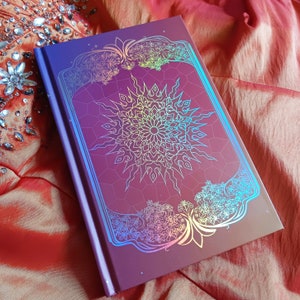 Dream Journal Rainbow Holographic Hardcover Foil | Book of Shadows Celestial Sun and Moon Shiny Edge-Lined Notebook