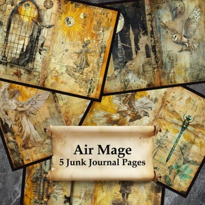 Air Magic Wizard Junk Journal Pages Printable Scrapbook, Alchemy Theme Mixed Media Art DIY Paper Collage Sheet Digital Download