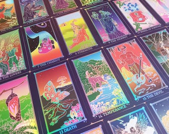 Baralho de Tarô Heartsong com 78 cartas de tarô holográficas, arte ilustrada à mão para trabalho de sombra da criança interior
