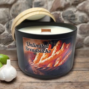 Unlimited Breadsticks Italian Herb Garlic Bread Scented Soy Candle, Delicious Food Smelling Gift with Cozy Olive Garden Midwest Humor