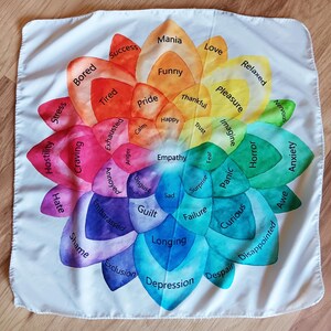 Tapiz cuadrado de 20" con forma de flor de sentimientos Inteligencia emocional Salud mental Habilidades de comunicación Aprendizaje visual Cuadro colorido de emociones
