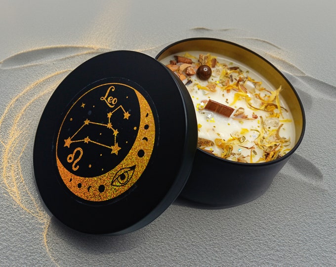 Zodiac Gemstone Crystal Infused 8oz Magic Scented Soy Candle for Spiritual Practice